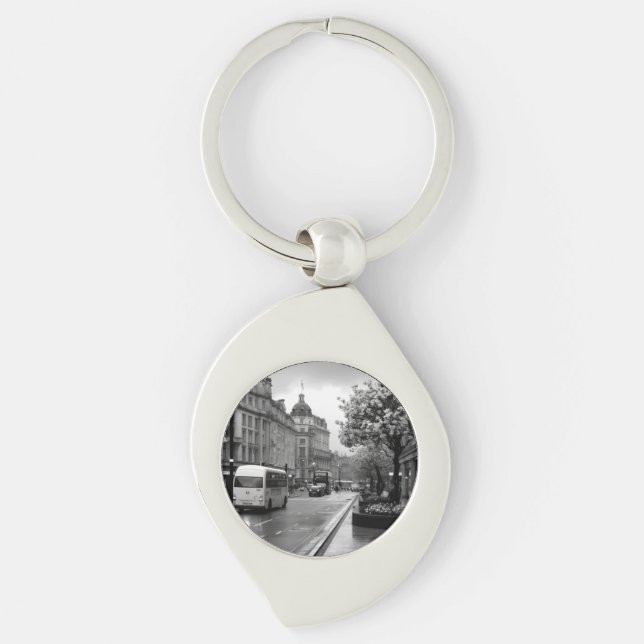 Elegant Street View Swirl Silverfärgad Nyckelring (Framsidan)