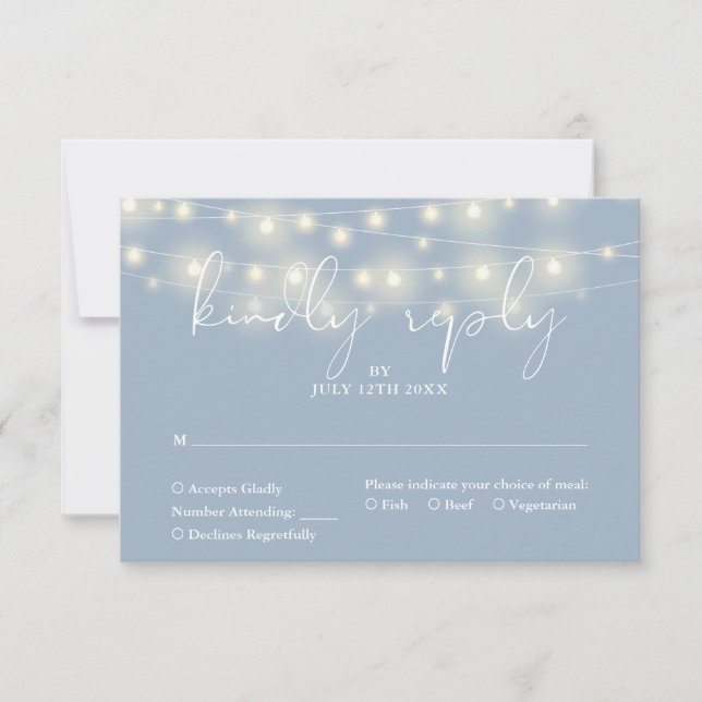 Elegant String Lights Dusty Blue Wedding OSA Kort (Framsida)