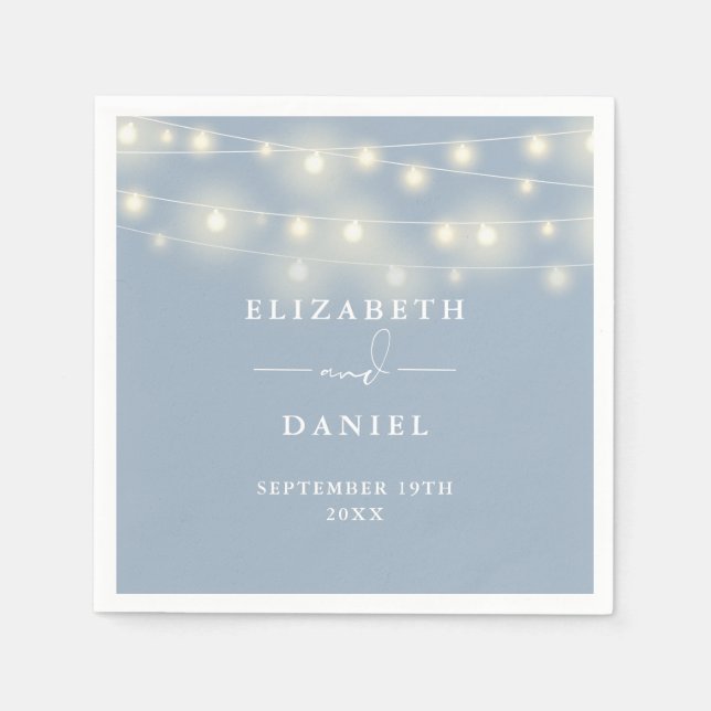 Elegant String Lights Dusty Blue Wedding Pappersservett (Framsidan)