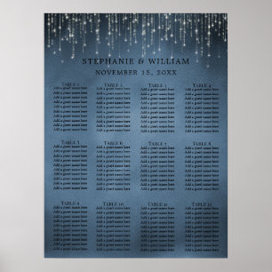 Elegant String Lights Navy Blue Seating Chart Poster