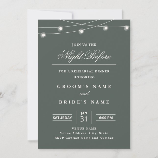 Elegant String Lights Rehearsal Dinner Invitation  Inbjudningar (Framsida)
