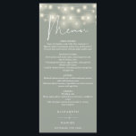 Elegant String Lights Sage Green Wedding Dinner Meny<br><div class="desc">This elegant sage green wedding menu,  featuring pretty string lights,  can be personalized with your information in chic typography with your monogram initials on the reverse. Designed by Thisisnotme©</div>