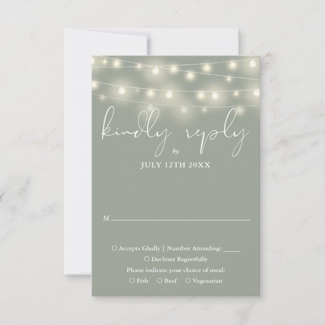Elegant String Lights Sage Green Wedding OSA Kort (Framsida)