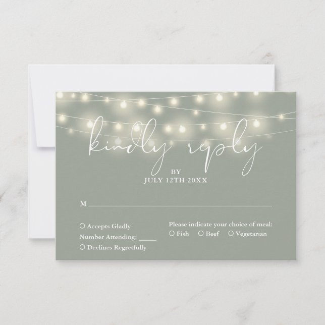Elegant String Lights Sage Green Wedding OSA Kort (Framsida)