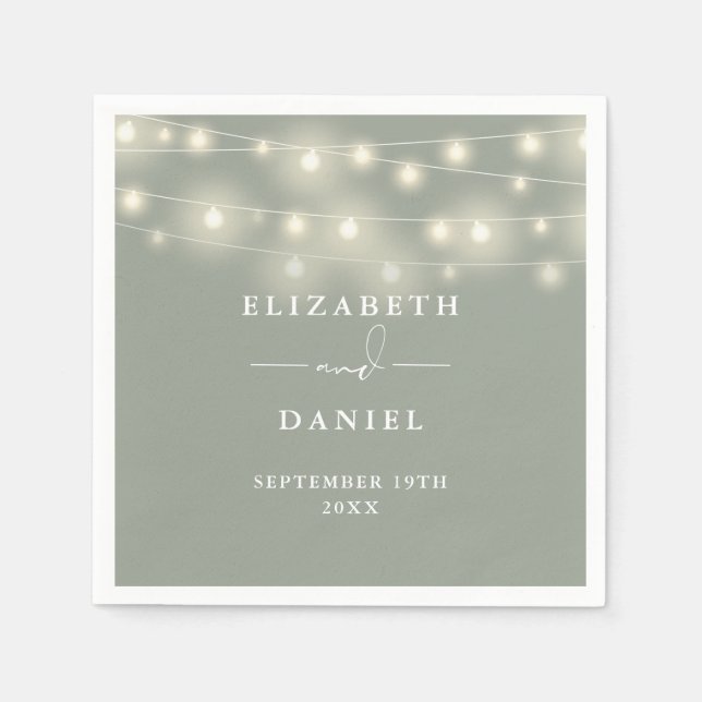 Elegant String Lights Sage Green Wedding Pappersservett (Framsidan)