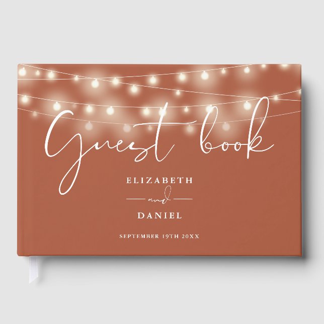 Elegant String Lights Terracotta Wedding Gästböcker (Framsida)