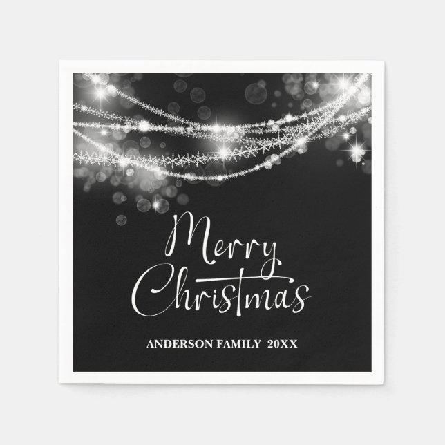 Elegant String Ljus Black jul Pappersservett (Framsidan)