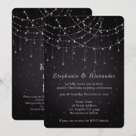 Elegant String Ljus QR-kodsskada, svart Bröllop Inbjudningar