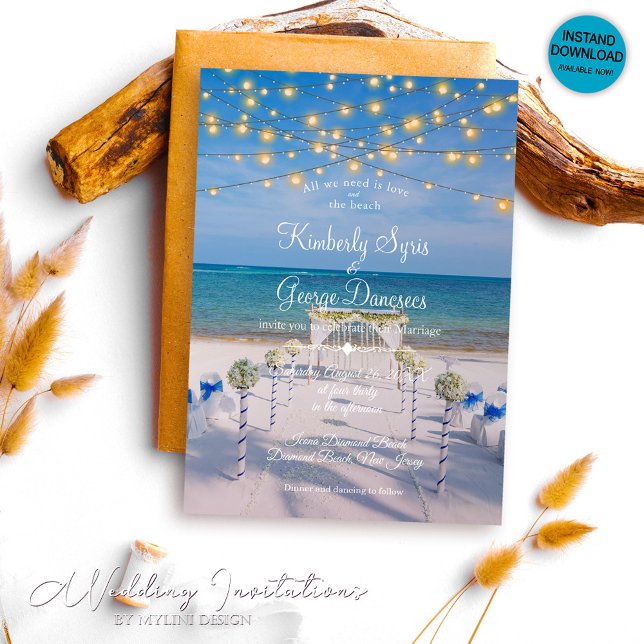 Elegant String Ljus Sommar Ocean Beach Wedding Inbjudningar (Skapare uppladdad)
