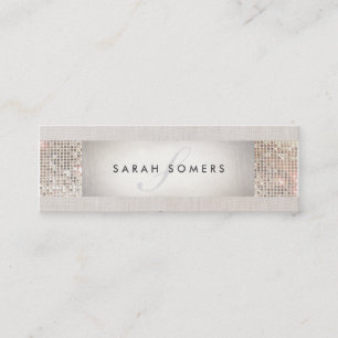 Elegant Stripe Beige, FAUX Silver Sequin Monogram Mini Visitkort