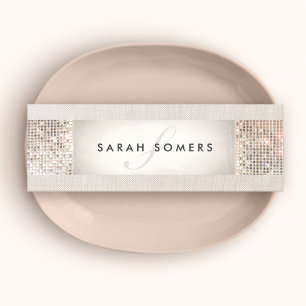 Elegant Stripe Beige, FAUX Silver Sequin Monogram Mini Visitkort