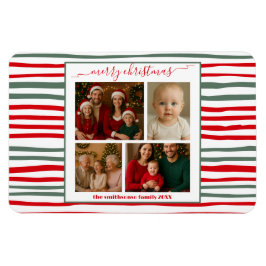 Elegant Stripe familj Foto glad jul modern Magnet