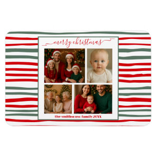 Elegant Stripe familj Foto glad jul modern Magnet
