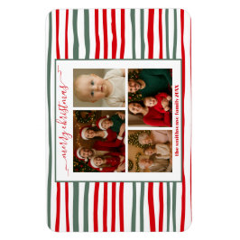 Elegant Stripe family Photo merry Christmas modern Magnet