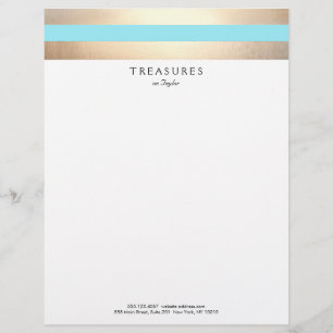 Elegant Stripe FAUX Guld Turcos Blue Brevhuvud