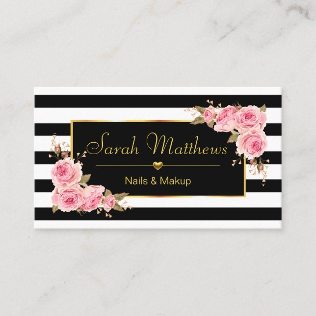 Elegant Stripe Ro Hairdresser Salon Guld Heart Visitkort (Framsida)