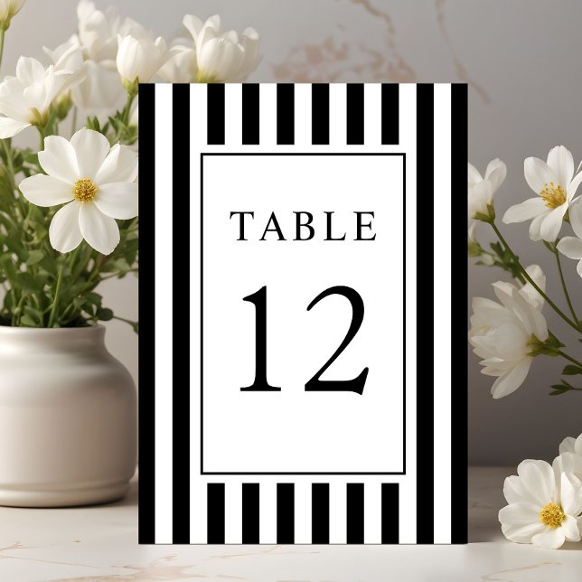  Elegant Striped Black And White Wedding Bordsnummer (Elegant Striped Black And White Wedding Table Number)