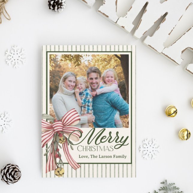 Elegant Striped Merry Christmas Family Photo Card  Inbjudningar (Skapare uppladdad)