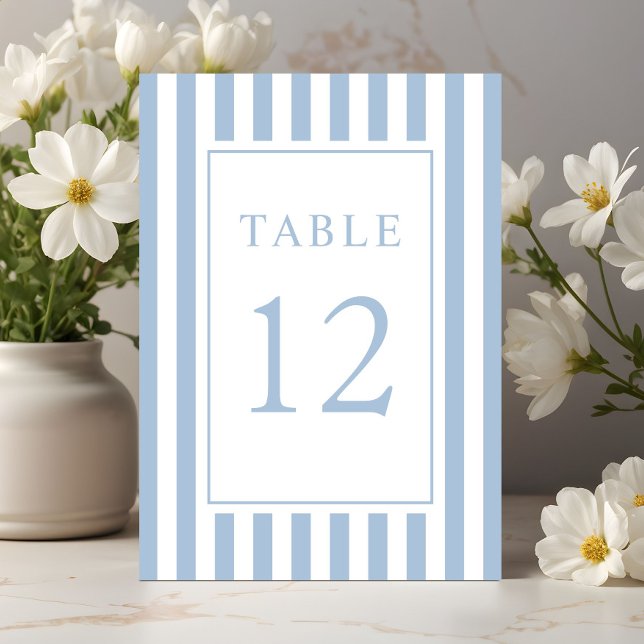 Elegant Striped Powder Blue Wedding Bordsnummer (Elegant Striped Powder Blue Wedding Table Number)