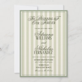Elegant Striped Vintage Green Wedding Inbjudningar