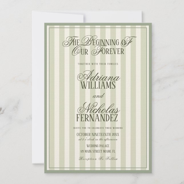 Elegant Striped Vintage Green Wedding Inbjudningar (Framsida)