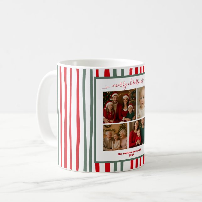 Elegant Stripes familj Foto god jul Kaffemugg (Framsida vänster)