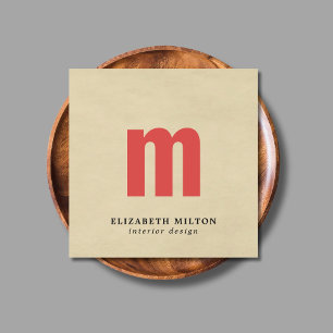Elegant Struktur Beige Monogram Insida Designer Fyrkantigt Visitkort