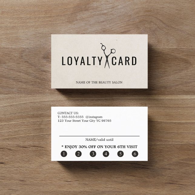 Elegant Struktur Beige Rosa Black Scissors Fet Lojalitetskort (Skapare uppladdad)