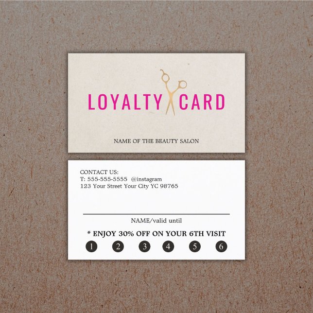 Elegant Struktur Beige Rosa Faux Guld Sissor fet Lojalitetskort (Skapare uppladdad)