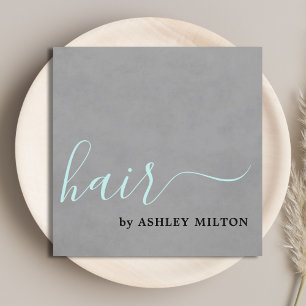 Elegant Struktur Grått-turkos Typografi Hair Fyrkantigt Visitkort