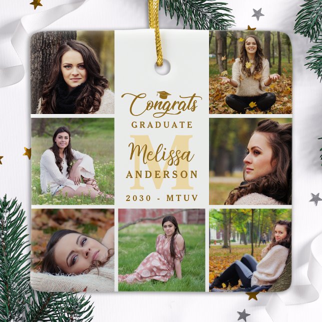 Elegant Student Anpassningsbar 7 Photo Collage Stu Julgransprydnad Keramik (Skapare uppladdad)