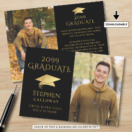 Elegant Student Black Faux Guld Cap 2 Foton Meddelande