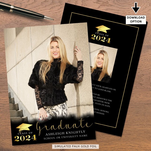 Elegant Student Black Faux Guld Metallic 2 Photo Meddelande (Skapare uppladdad)