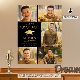 Elegant Student Black Guld 5 Fotokollage Poster