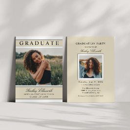 Elegant Student Champagne Guld Photo Studenten Inbjudningar