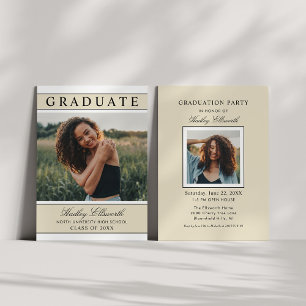 Elegant Student Champagne Guld Photo Studenten Inbjudningar