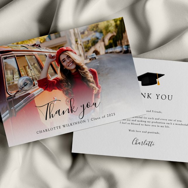 Elegant Student fotoskript Studenten 2025 Tack Kort (Graduation Elegant Photo Script Thank You Card)