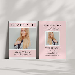 Elegant Student Ljusa rosa fotofoto Studenten Inbjudningar