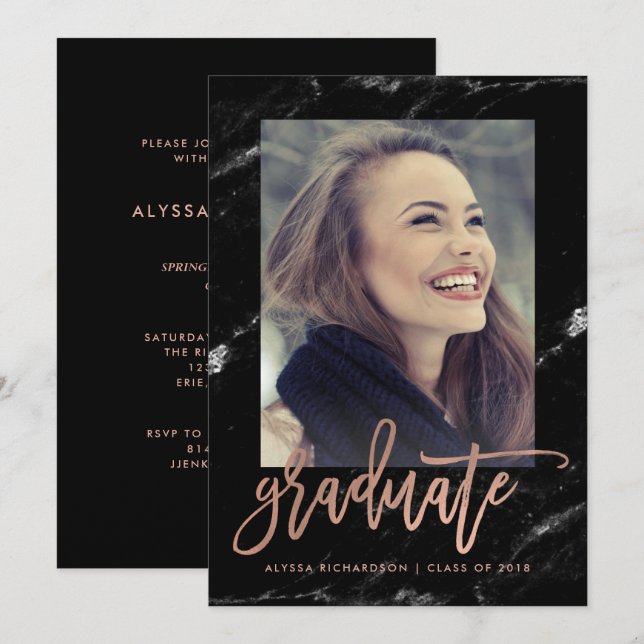 Elegant Student | Marble 2018 Photo Grad Party Inbjudningar (Fram/baksida)