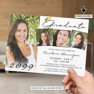 Elegant Student Script 4 Photo Guld Cap Inbjudningar
