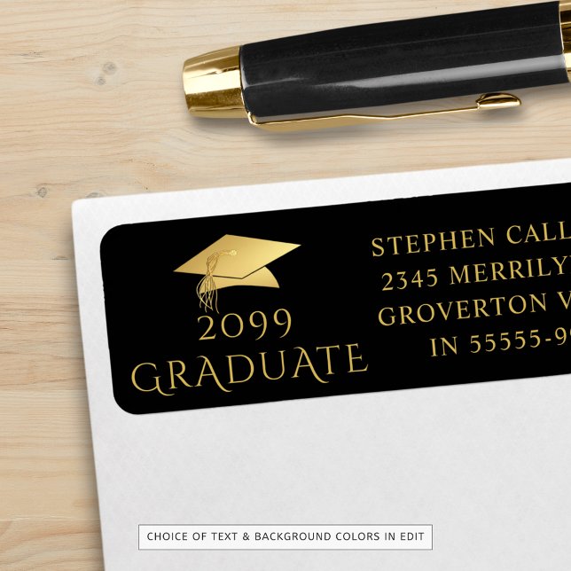 Elegant Student Svarte Guld Cap Returadress Etikett (Skapare uppladdad)