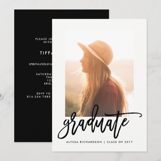 Elegant Student | Typografi Foto Grad Party Inbjudningar (Fram/baksida)