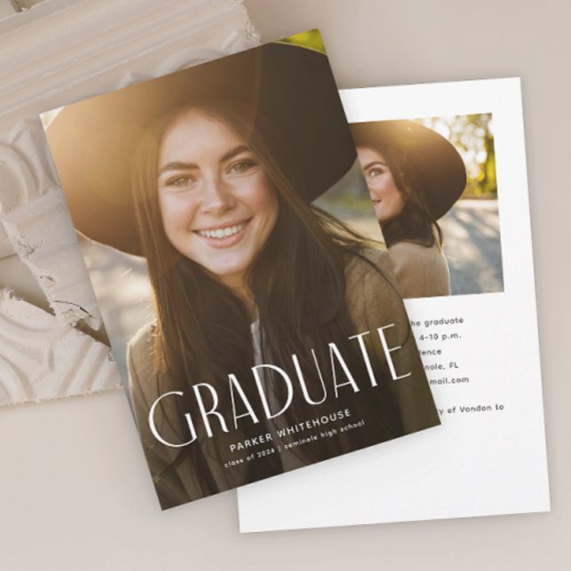 Elegant Student Typography Photo Studenten Inbjudningar (Elegant Typography Photo Graduation Invitation Announcement.)