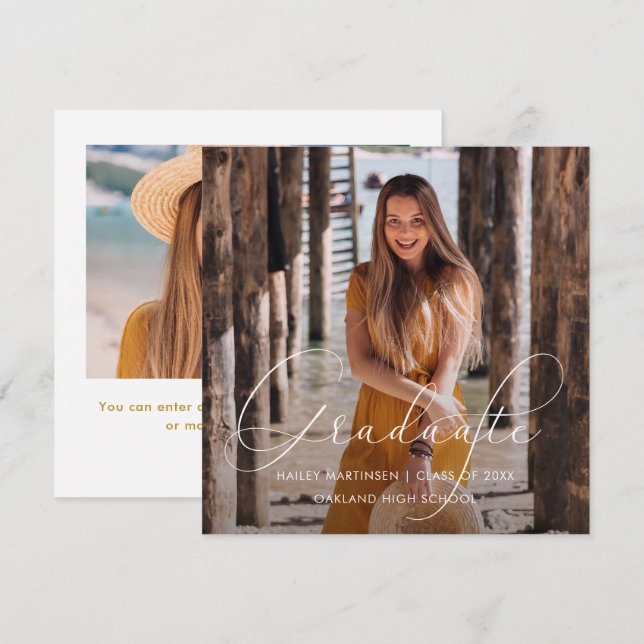 Elegant Student White Script Photo Anteckningskort (Fram/baksida)