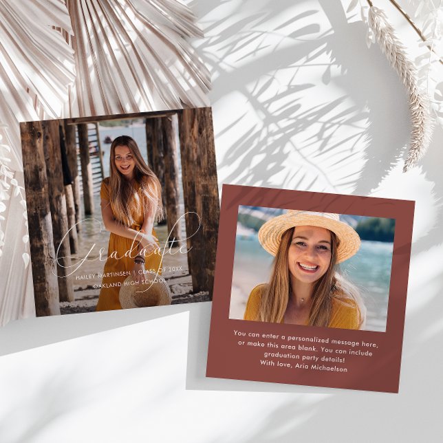 Elegant Student White-skript, fotoröd Anteckningskort (Skapare uppladdad)