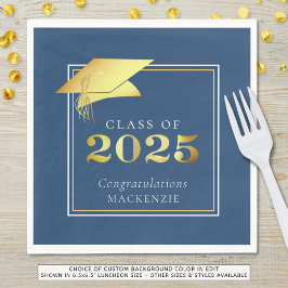 Elegant Studenten 2025 Blue Metallic Guld Pappersservett