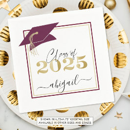 Elegant Studenten 2025 Maroon Faux Metallic Guld Pappersservett