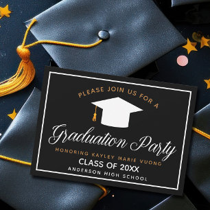 Elegant Studenten Black Guld, klass 2025 Party Inbjudningar