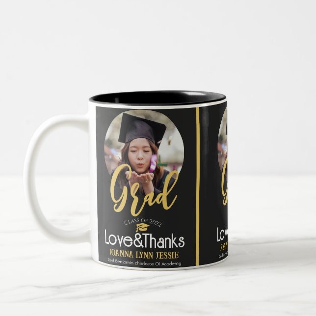 Elegant Studenten Cap-fotot med guld-sockel Två-Tonad Mugg (Vänster)