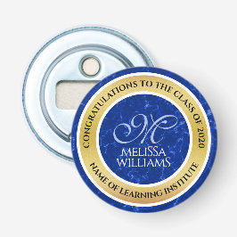 Elegant Studenten Monogram Blue Marble Gold Foil Flasköppnare